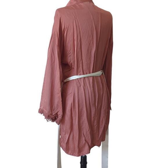 Anthropologie BHLDN Womens Small S/M Robe Viscose Silky Pink Rose Bathrobe Sexy - Picture 3 of 10